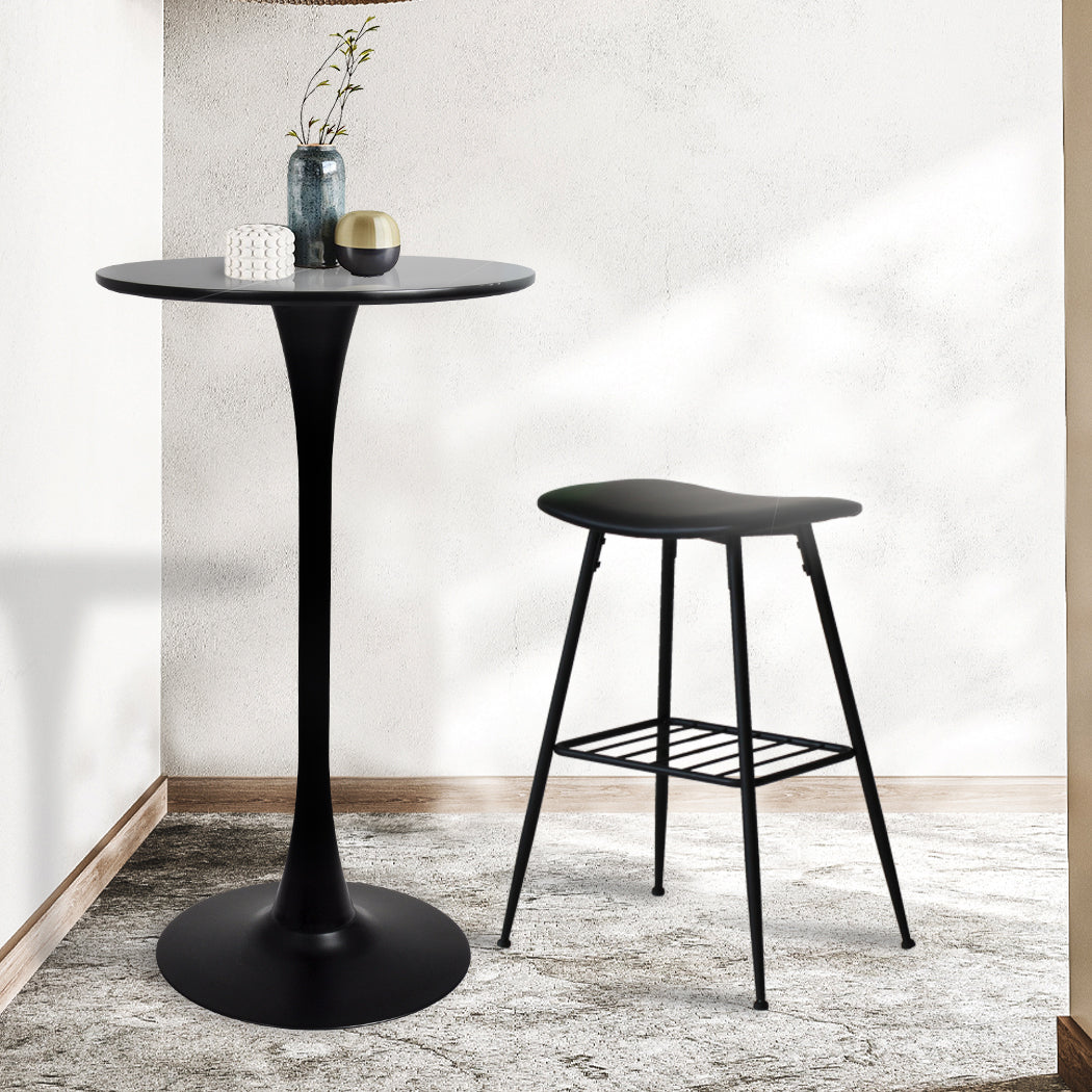 Set of 2 Round Bar Table Pub Tables - Black