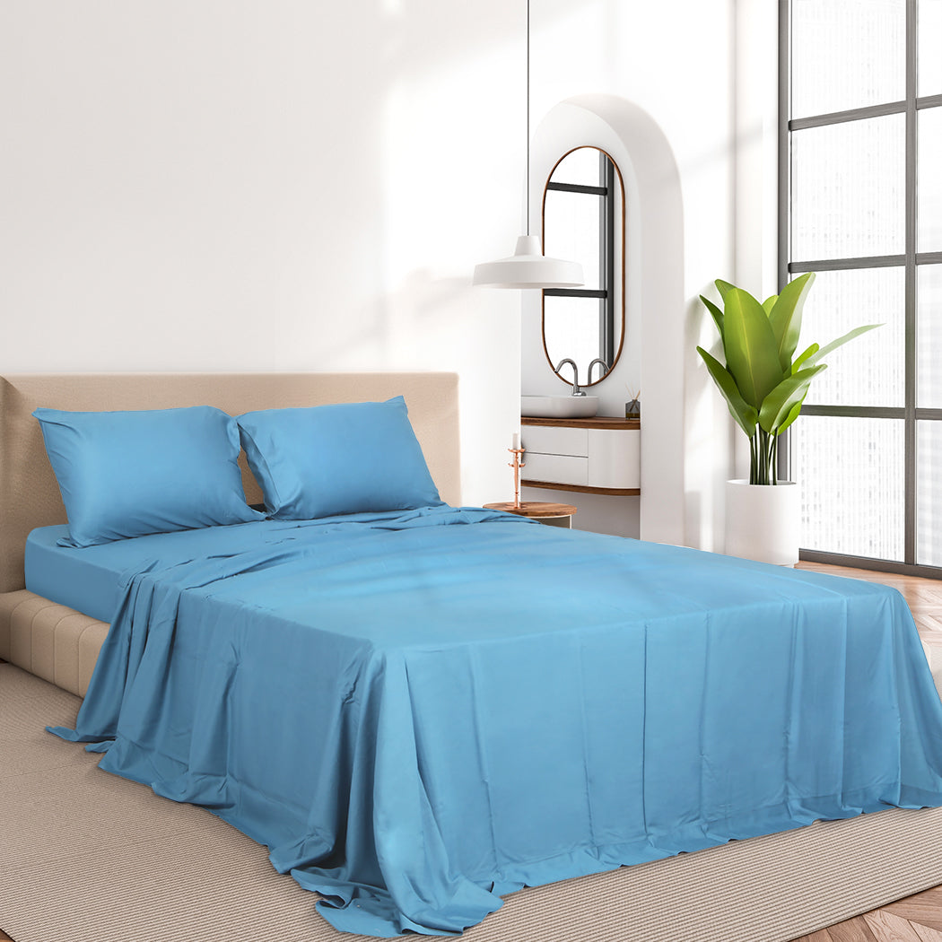 King Dreamz 4pcs Size 100% Bamboo Bed Sheet Set Blue