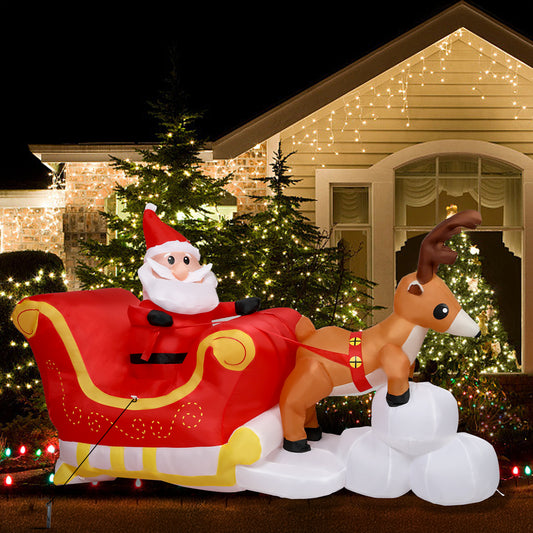 Santa Claus Reindeer Sleigh Christmas Inflatable Outdoor Lights Decor - 1.8M
