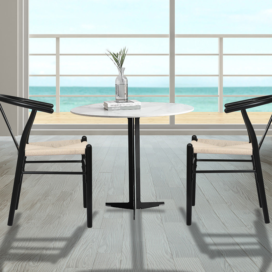 Jett Set of 2 Dining Chairs Wooden Hans Wegner Wishbone Cafe Lounge Seat - Black