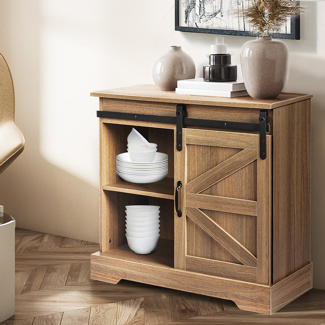 Finch Wooden Buffet Sideboard Cabinet Single Sliding Doors Kitchen Storage Cupboard - Oak