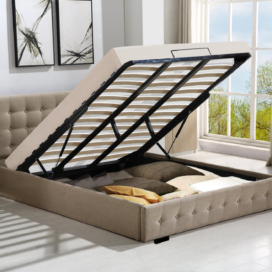 Sardon Bed & Mattress Package with 34cm Black Mattress - Beige King