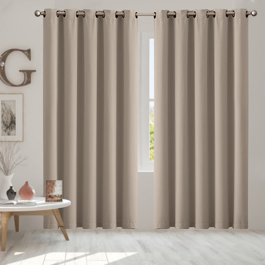 Set Of 2 Blockout Curtains Panels 3 Layers Eyelet Room Darkening 180X230Cm Beige