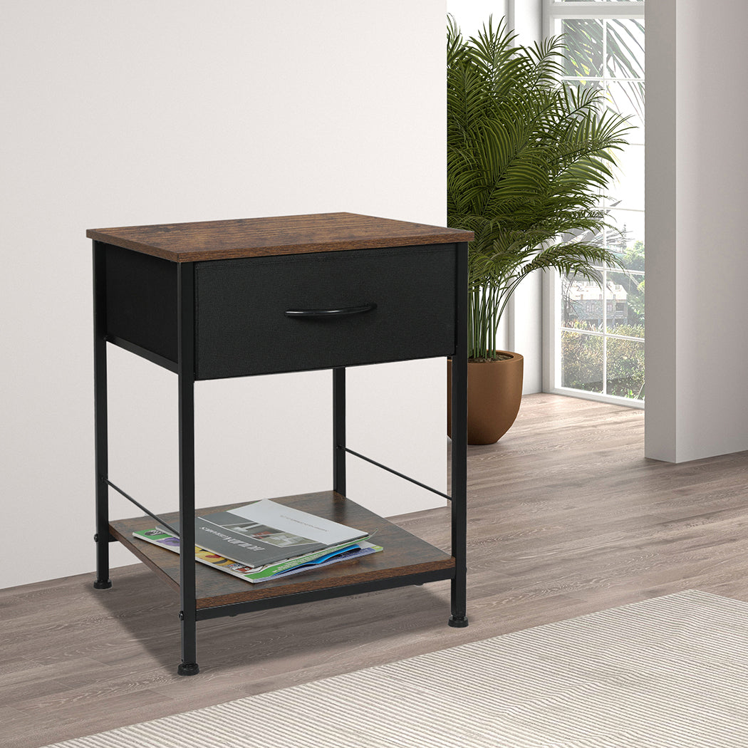 Burlington Wooden Bedside End Table Storage - Brown & Black