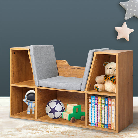 Kids Bookcase Toys Box Shelf - Brown