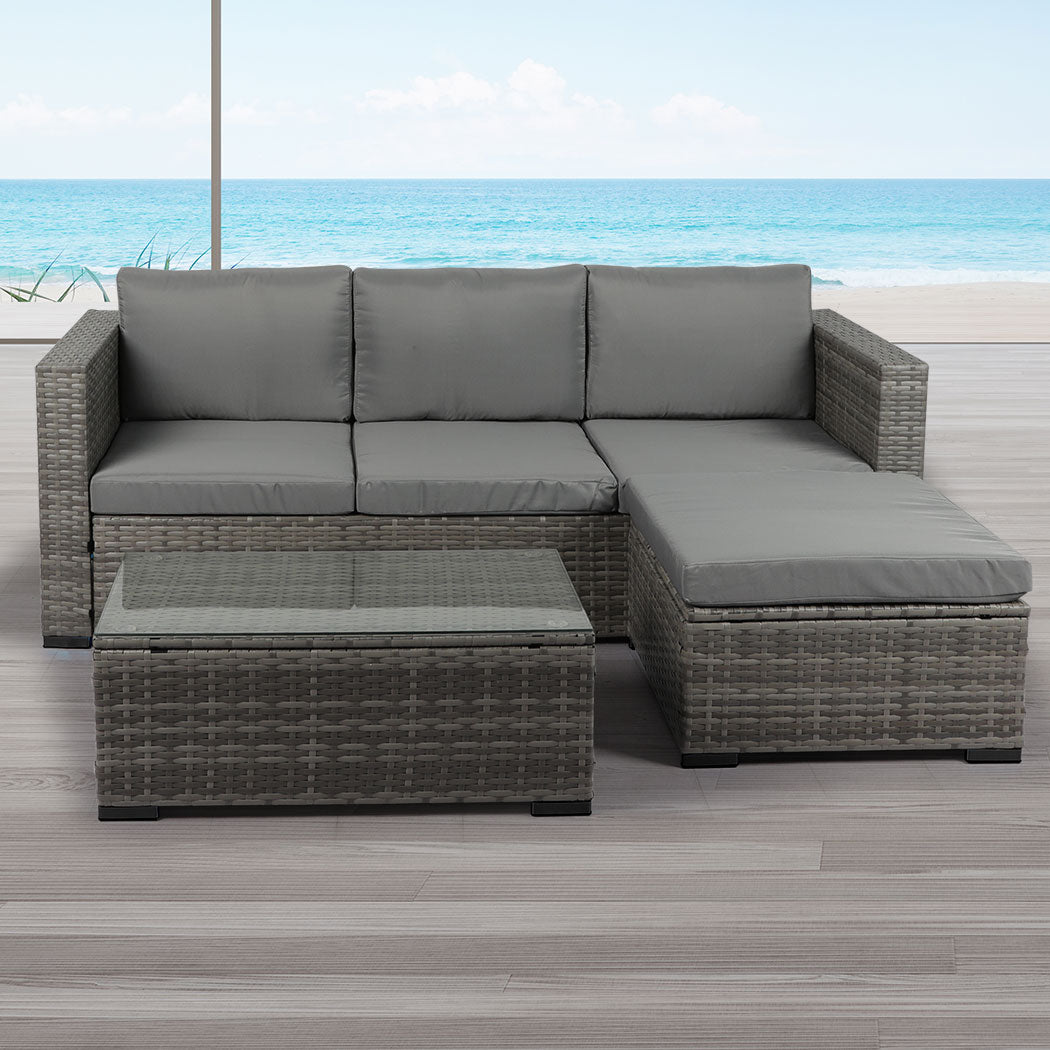 Trish 4-Seater Patio Furniture Garden Chair Table Lounge 5-Piece Outdoor Sofa - Mixed Grey