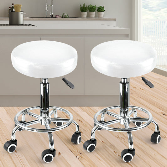 Set of 2 Swivel Salon Barstool Hairdressing Stool Barber Chair Equipment Beauty White