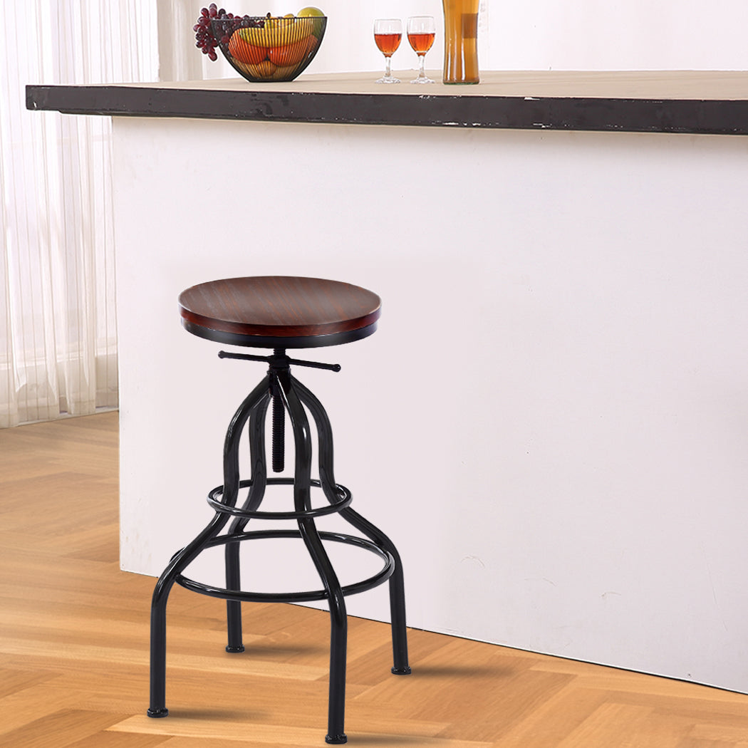 Set of 4 Versailles Industrial Bar Stools Kitchen Stool Wooden Barstools Swivel Chair - Black & Brown