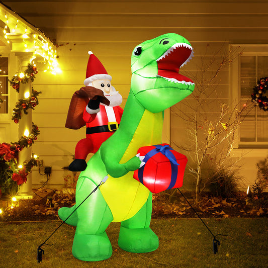 Santa Claus Riding Dinosaur Christmas Inflatable Outdoor Lights Decor - 1.75M