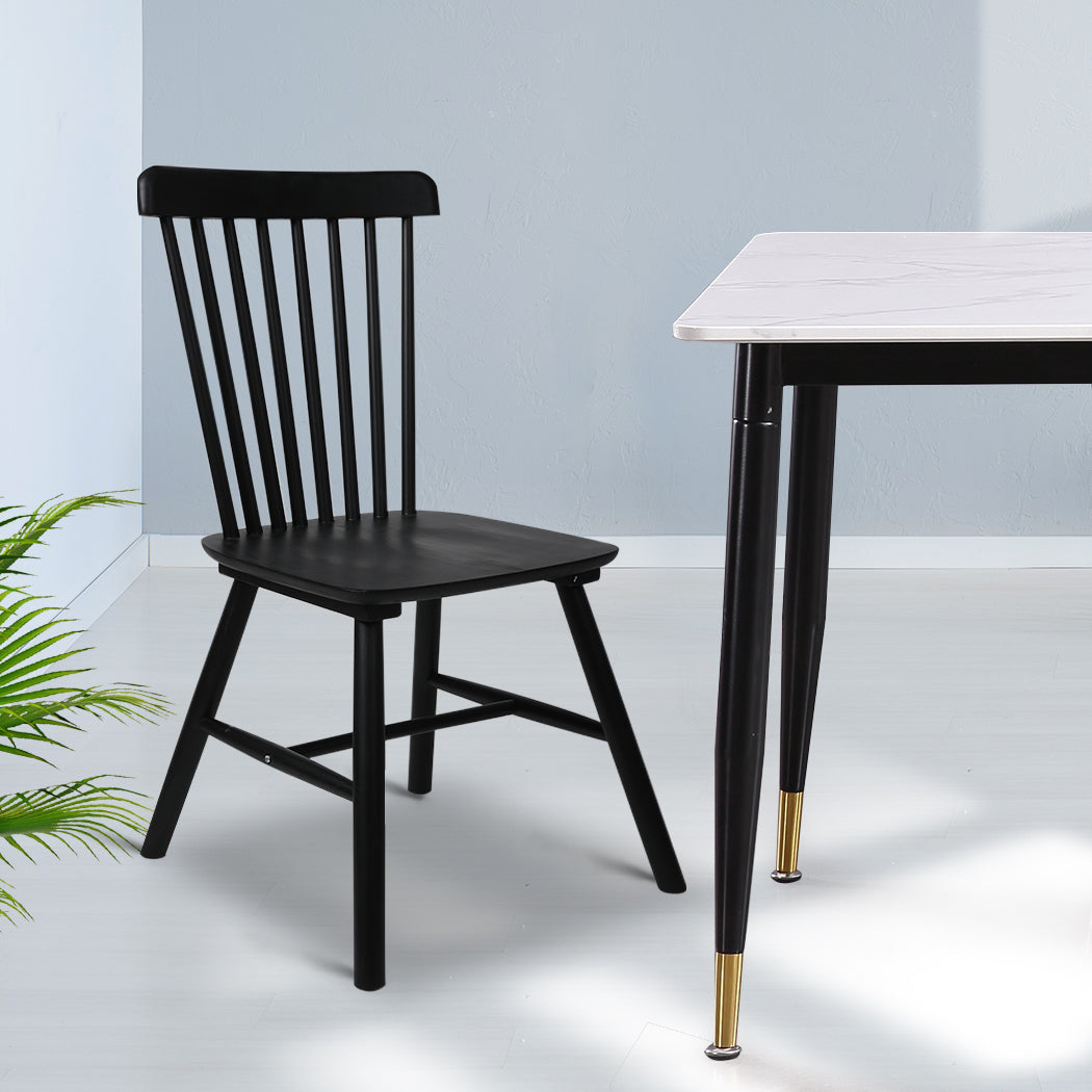 Cade Set of 2 Dining Chairs Side Replica Kitchen Wood Furniture - Black
