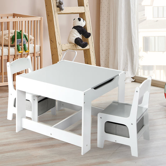 Poppy 3-Piece Kids Table & Chairs Set - White & Grey