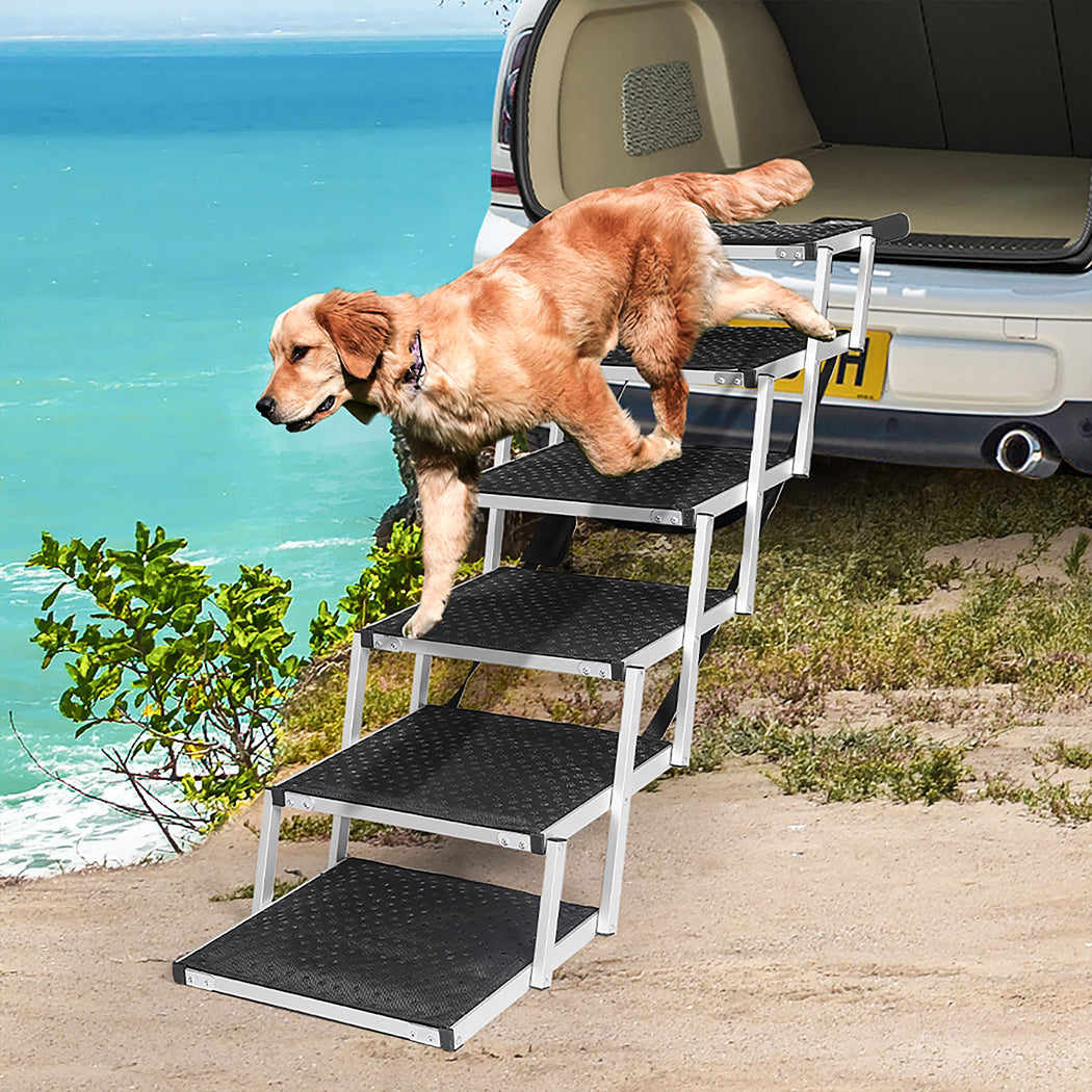 PaWz 6 Steps Dog Ramp Adjustable Height Black