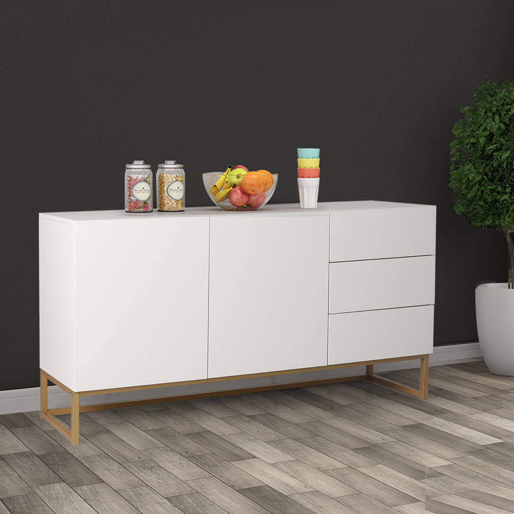Callum Wooden Buffet Sideboard Cabinet Automatic Spring Drawers Storage Shelf Cupboard - White