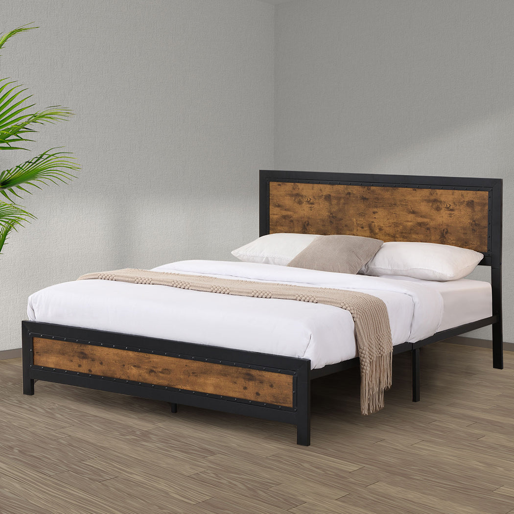 Balmy Bed & Mattress Package with 34cm Black Mattress - Black & Wood Queen