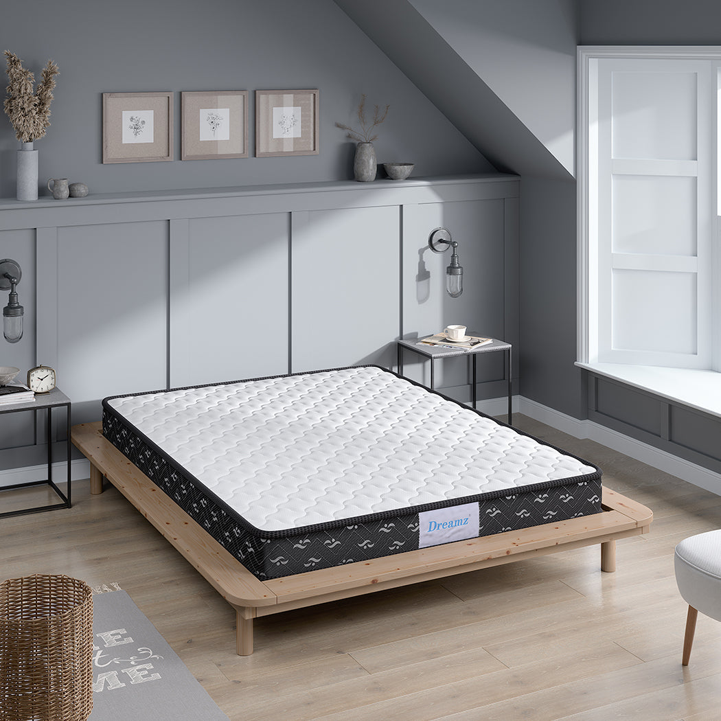 Placid Bed & Mattress Package with 16cm Mattress - Black & Wood Queen