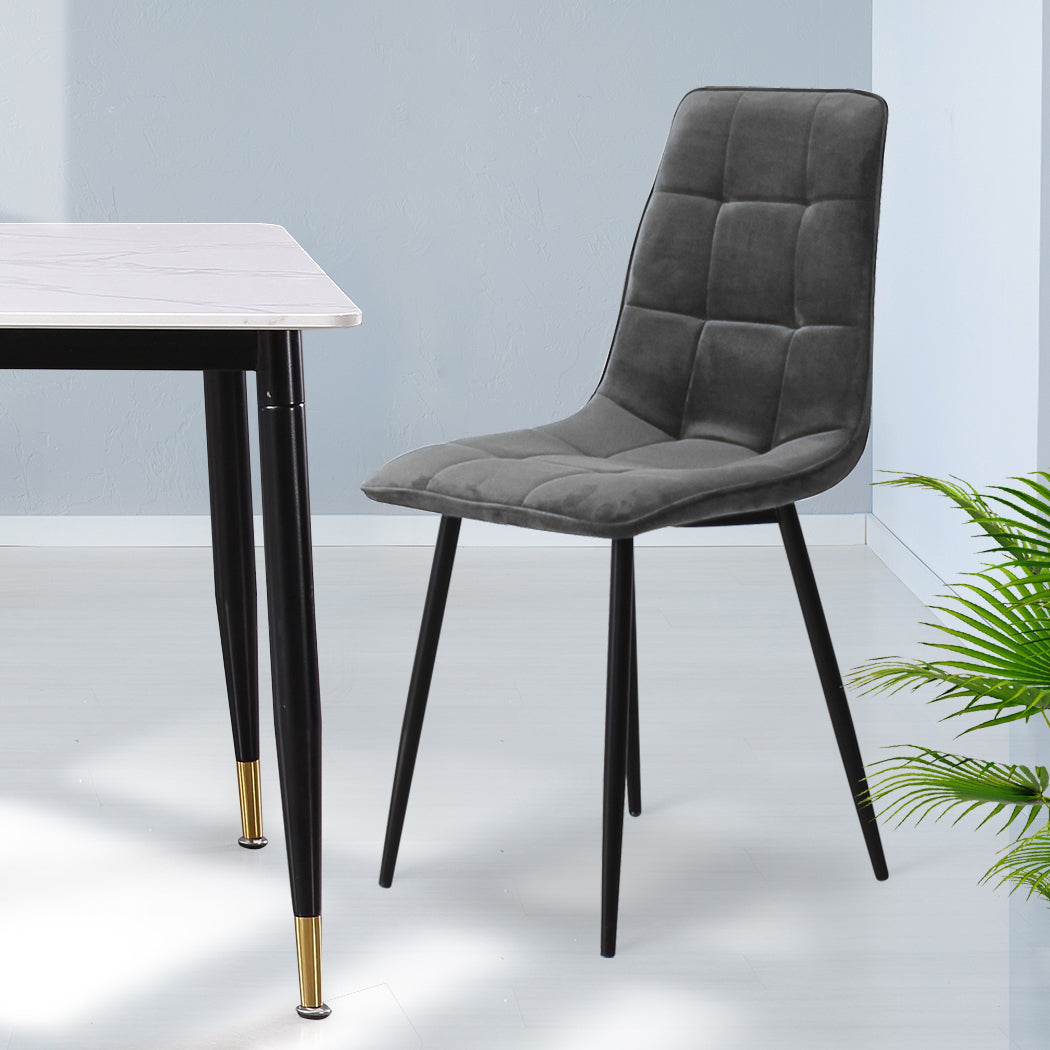 Avery Set of 4 Dining Chairs Kitchen Table Lounge Room Retro Padded Seat Velvet - Grey
