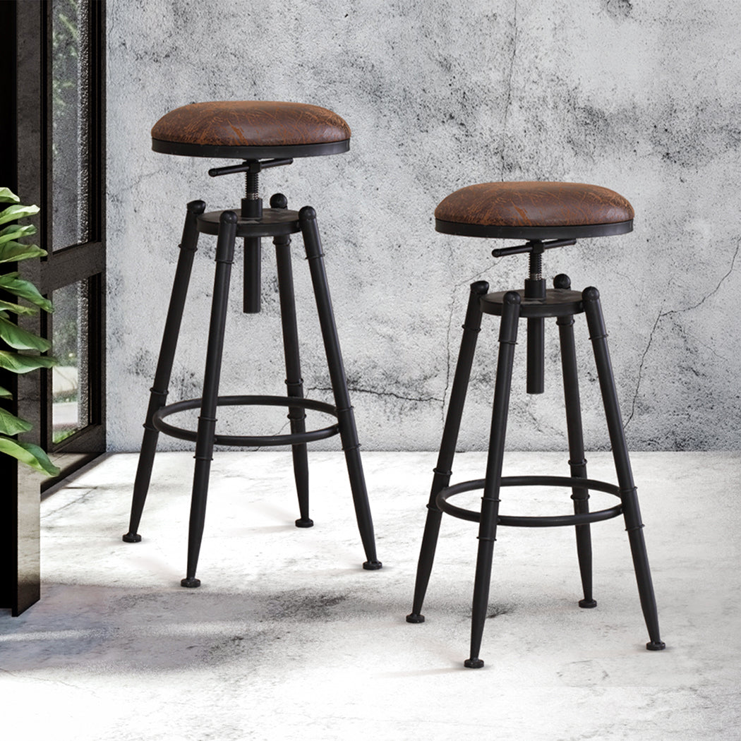 Set of 2 Trieste Rustic Industrial Bar Stool Kitchen Stool Barstool Swivel Dining Chair - Wood