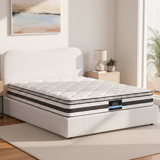 Quartz Bed & Mattress Package with 21cm Mattress Boucle Bed Frame - Beige Double