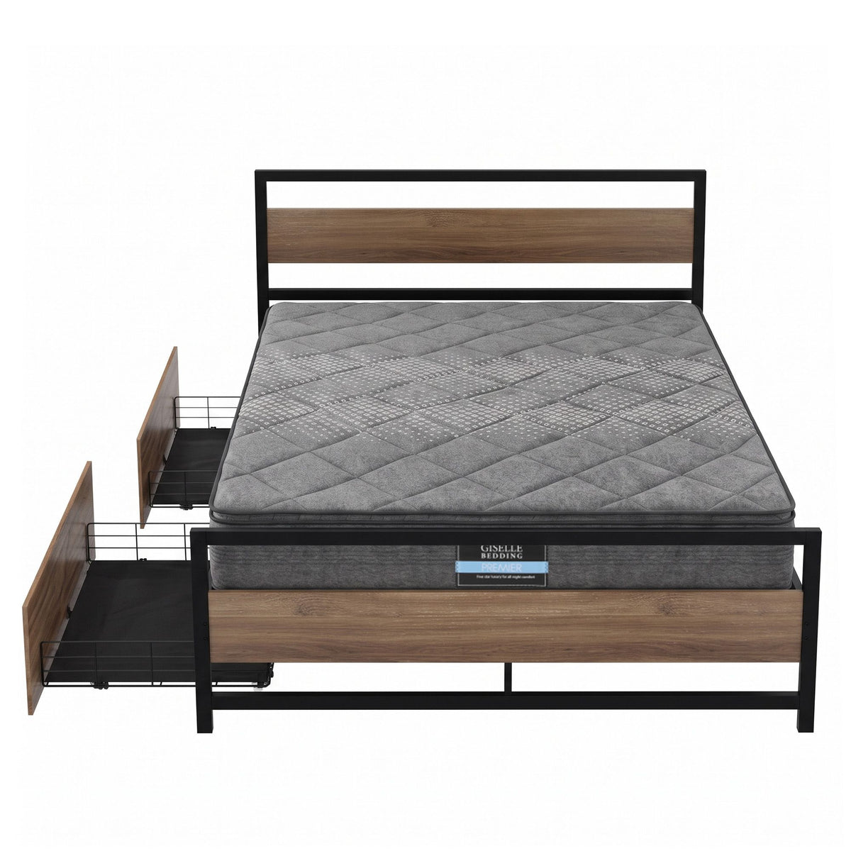 Spinel Bed & Mattress Package with 18cm Mattress Metal Bed Frame 2 drawers - Black Queen