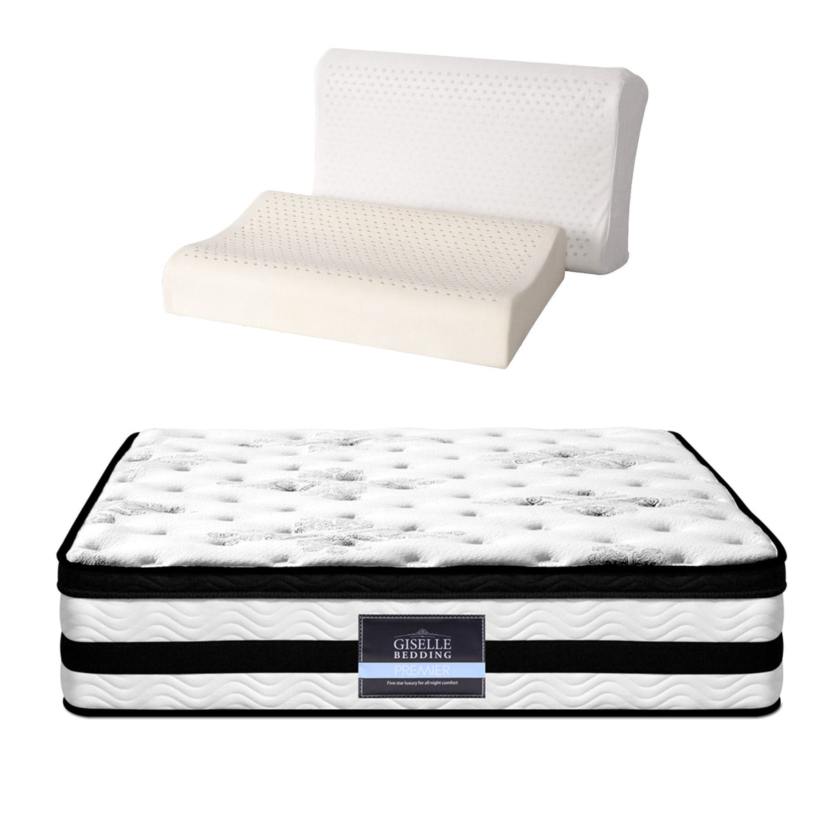 Leontine 34cm 5-Zone Euro Top Pocket Spring Mattress with 2 Natural Latex Contour Pillows - Queen