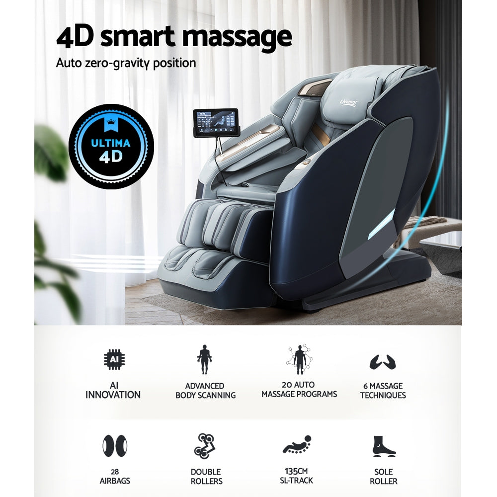 Hector 4D Massage Chair Electric Recliner Double Core Mechanism Massager - Grey