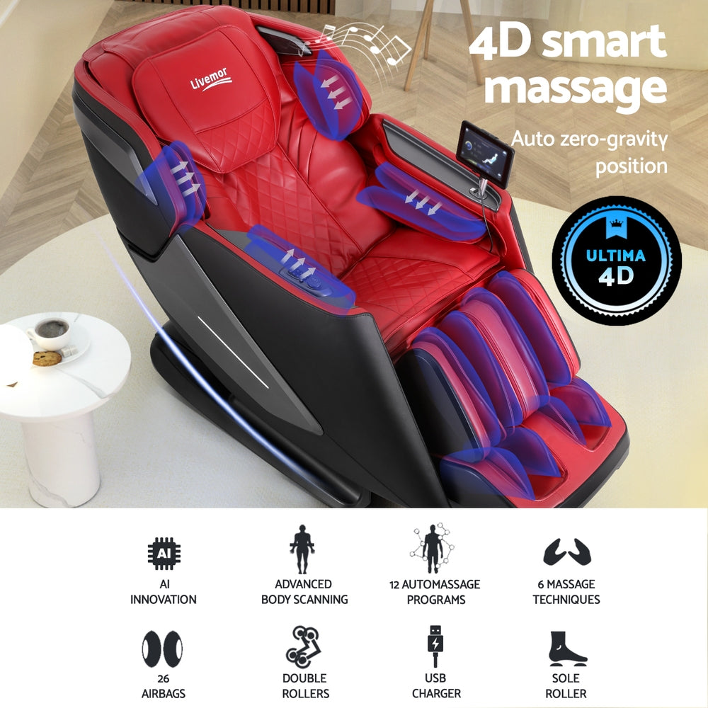 Baldur 4D Massage Chair Electric Recliner Home Massager - Red