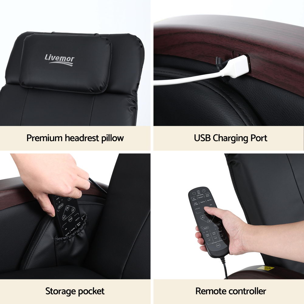 Aiden Massage Chair Electric Recliner Home Massager - Black