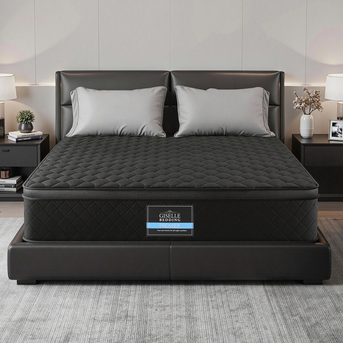 Aven 34cm Mattress Euro Top with 5-Zone Pocket Spring Support Black - Double