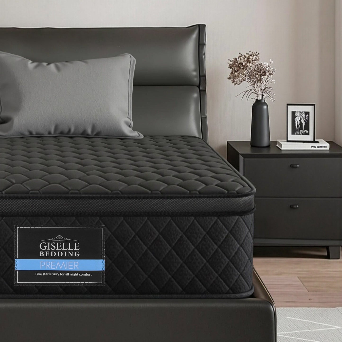 Aven 34cm Mattress Euro Top with 5-Zone Pocket Spring Support Black - King Single