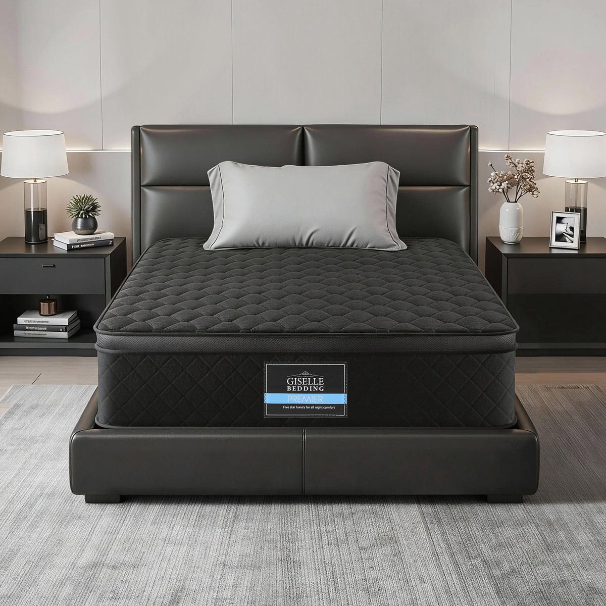 Aven 34cm Mattress Euro Top with 5-Zone Pocket Spring Support Black - Single