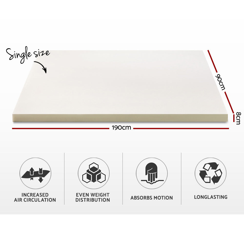 SINGLE 8cm Memory Foam Mattress Topper - White