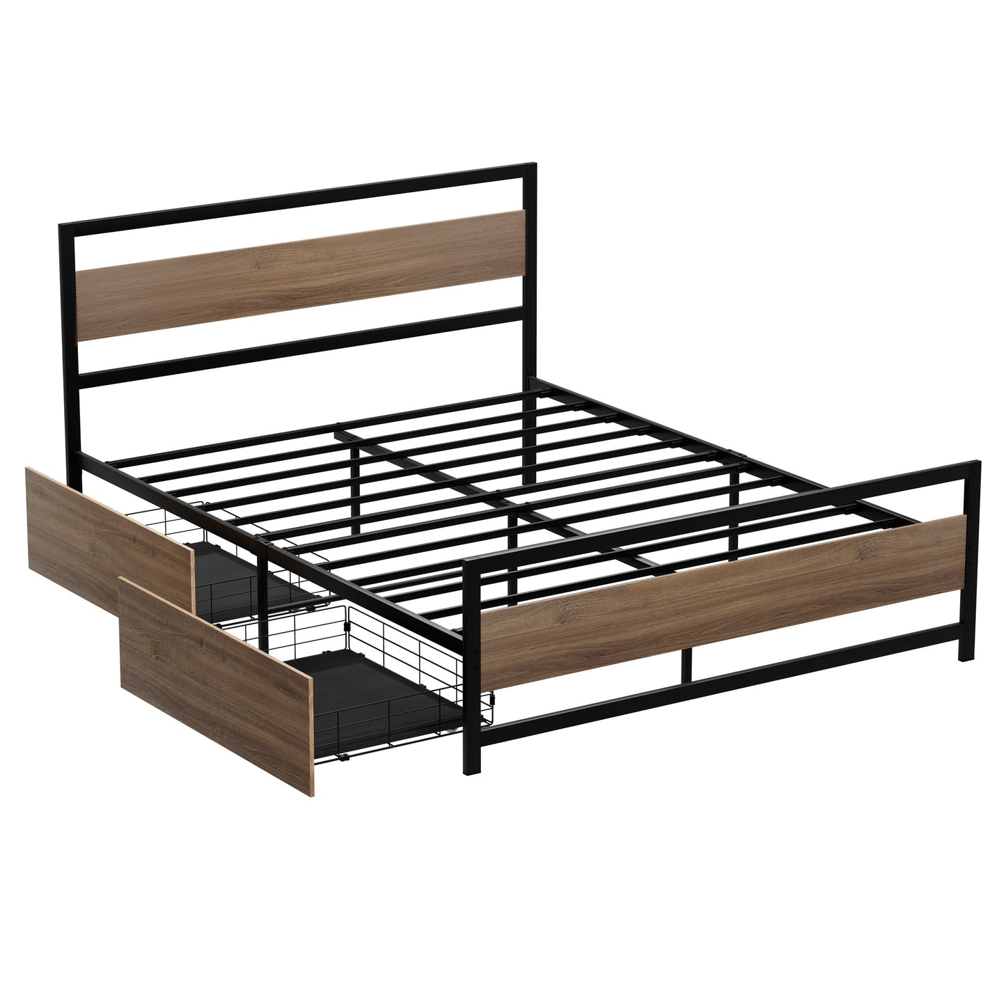 Havana Bed Frame Metal Frame with 2 Drawers - Black Queen