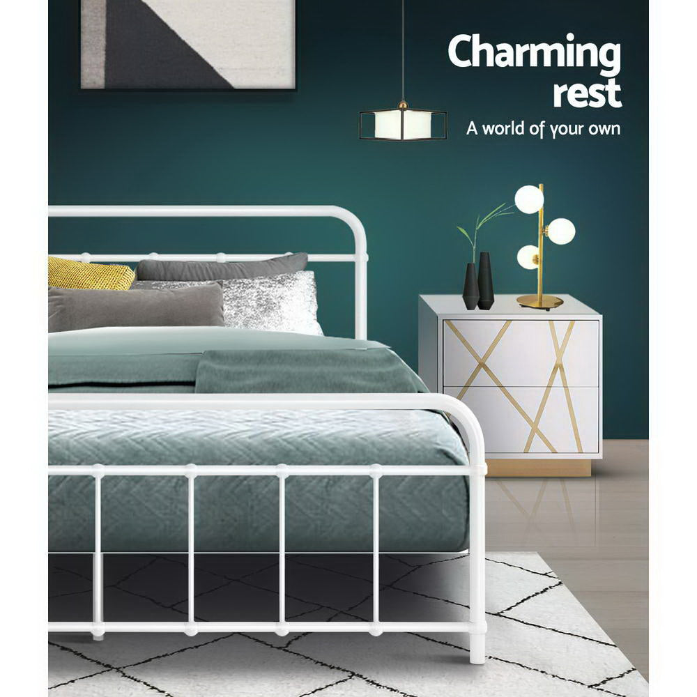 Kyoto White Metal Bed Frame - Queen