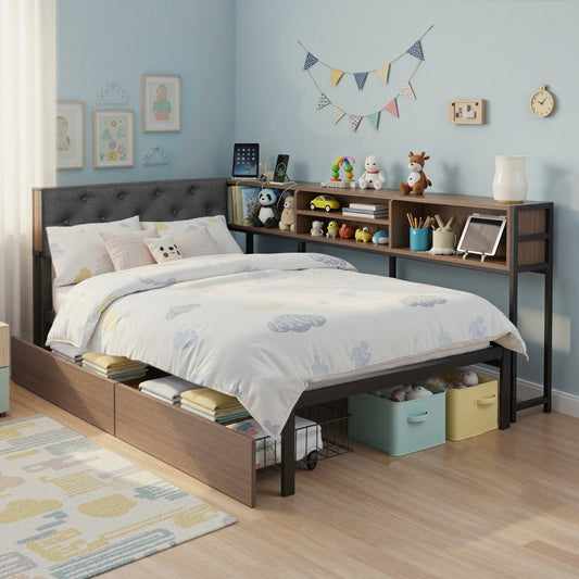 Cedar Bed Frame with 2 Drawers and Charging Station - Oak Single