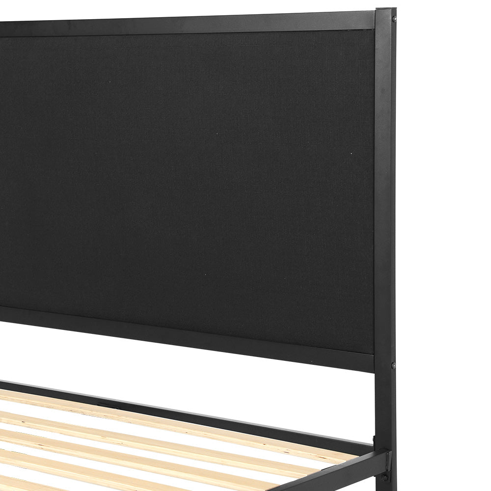 Alma Metal Bed Frame with Fabric Headboard - Black King Single
