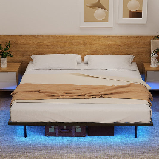 Monaco Metal Platform Bed Base with Smart LED Lights Floating Effect - Black King