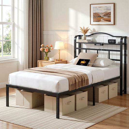 Restelle Bed Frame with Charging Station - Black Single