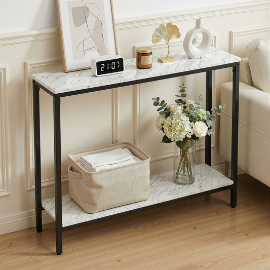 Console Table Entryway Hallway Display Desk Marble Effect - White
