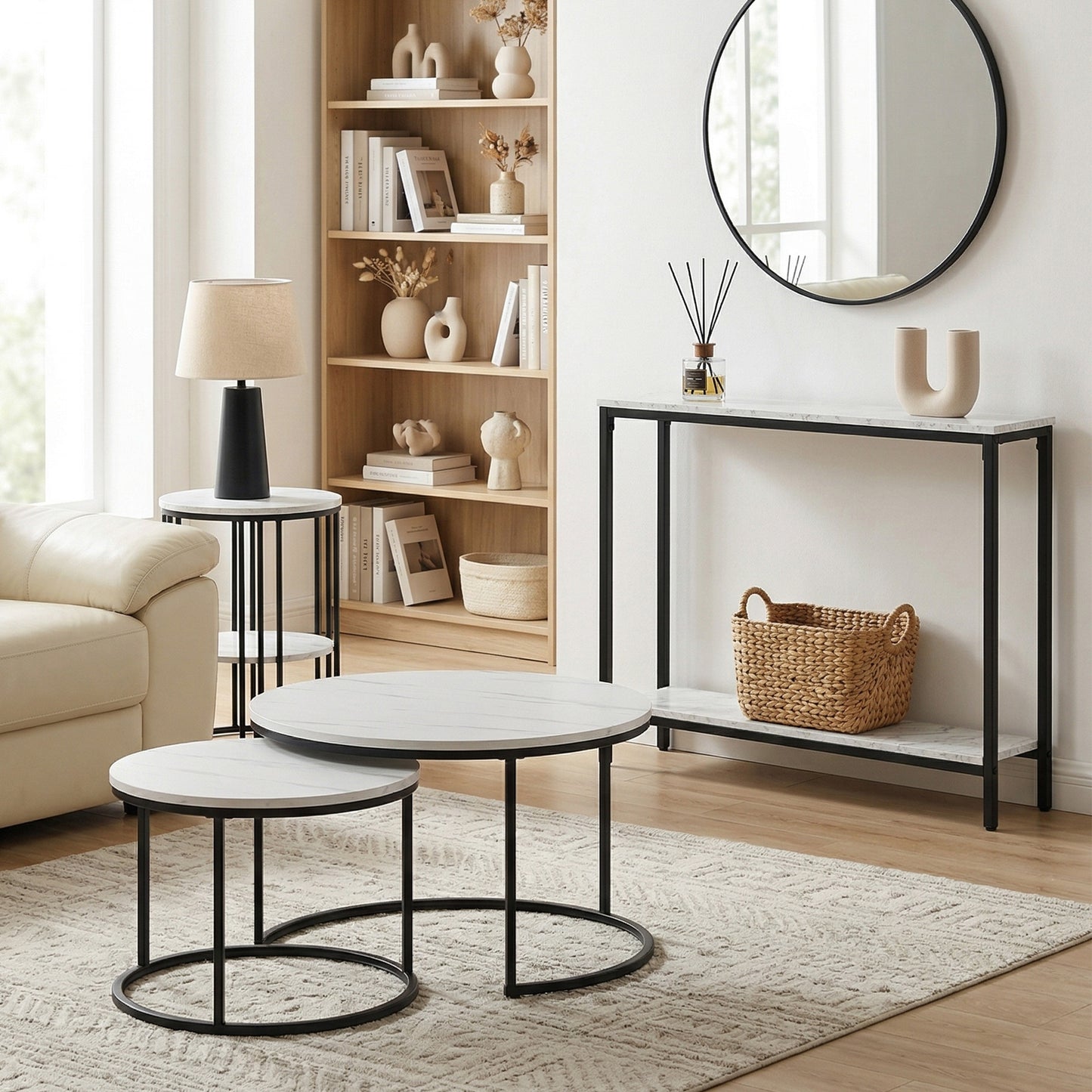 Console Table Entryway Hallway Display Desk Marble Effect - White