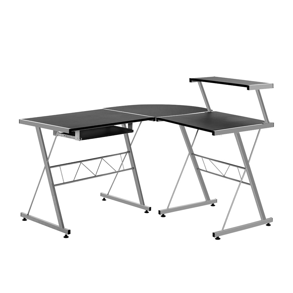 Corner Metal Pull Out Table Desk - Black