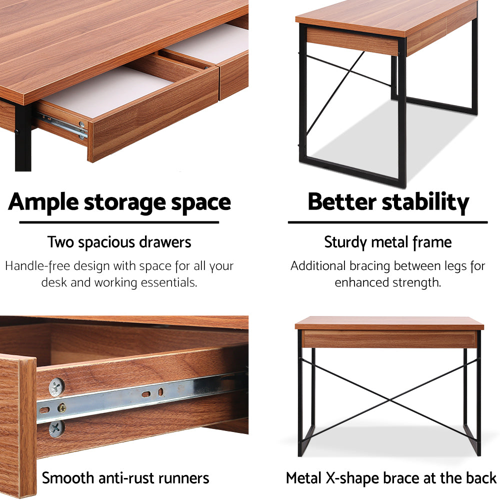 Metal Desk with Drawer - Walnut