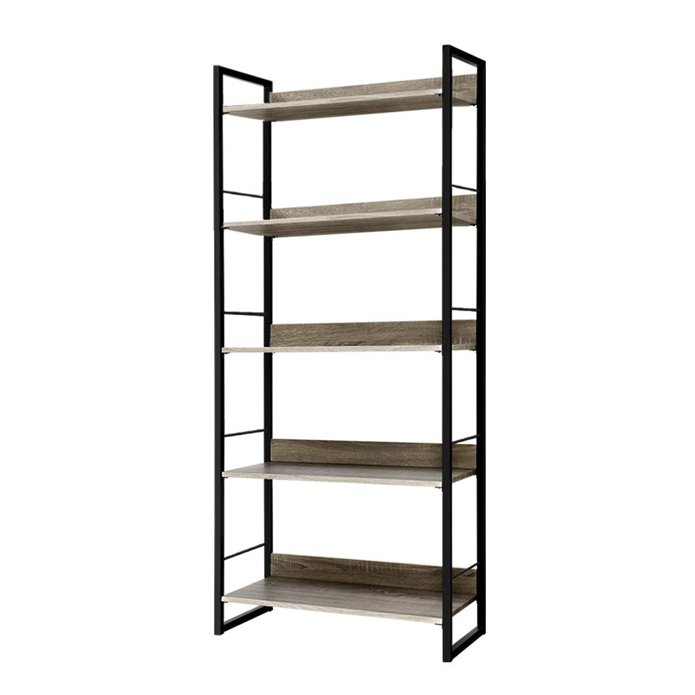 Bookshelf Wooden Display Shelves Bookcase Shelf Storage Metal Wall Black