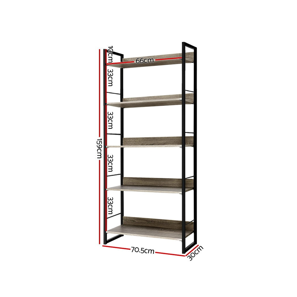 Artiss Bookshelf 5 Tiers - Noe Black And Oak