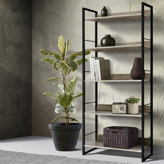 Artiss Bookshelf 5 Tiers - Noe Black And Oak