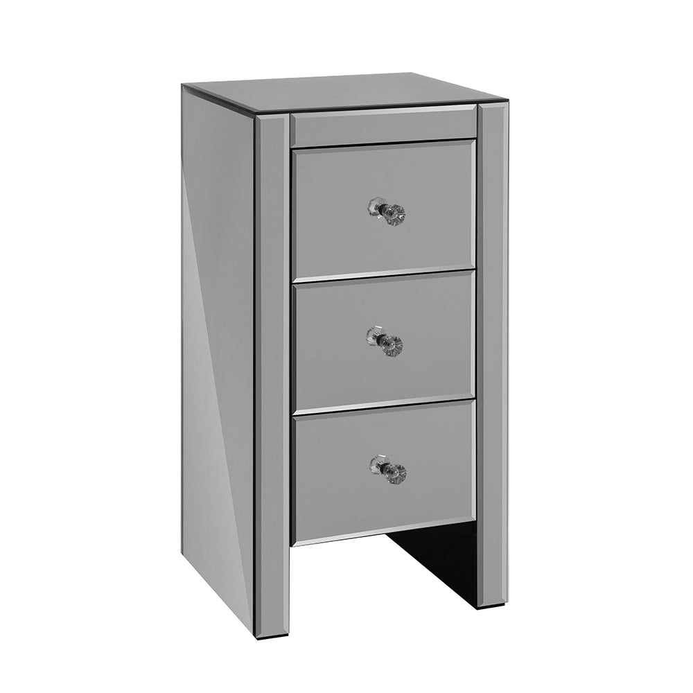Rouyn Mirrored Bedside Tables Mirrored Glass with 3 Drawers - Grey