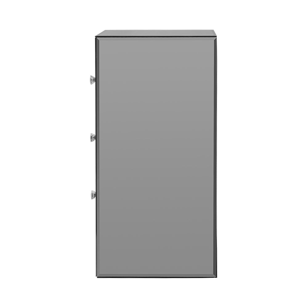 Rouyn Mirrored Bedside Tables Mirrored Glass with 3 Drawers - Grey