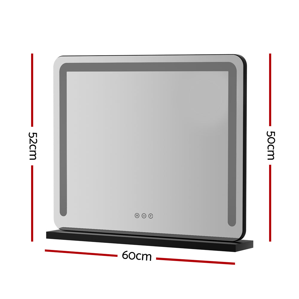 Makeup Mirror 60x50cm Hollywood Vanity with LED Light Tabletop - Black