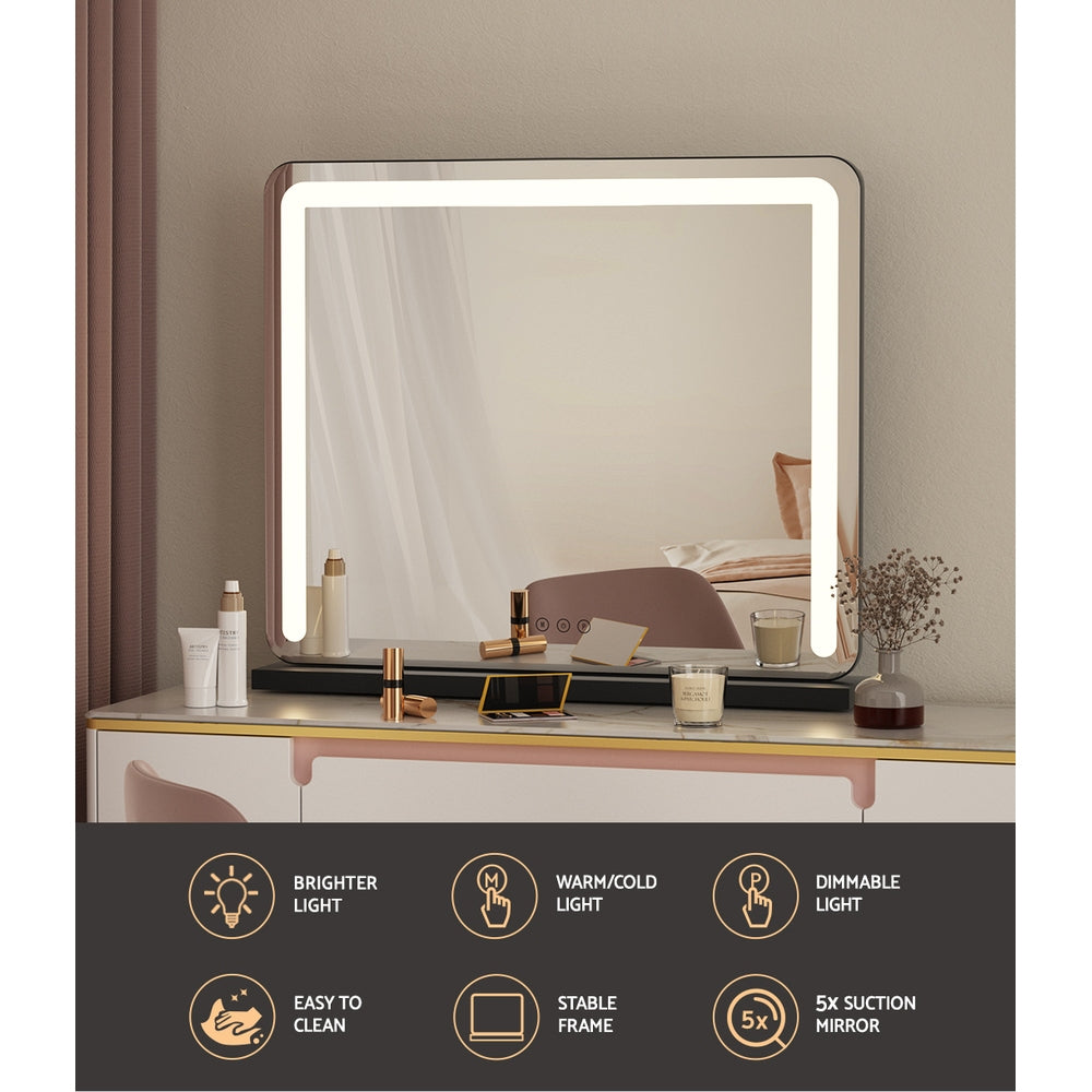 Makeup Mirror 60x50cm Hollywood Vanity with LED Light Tabletop - Black