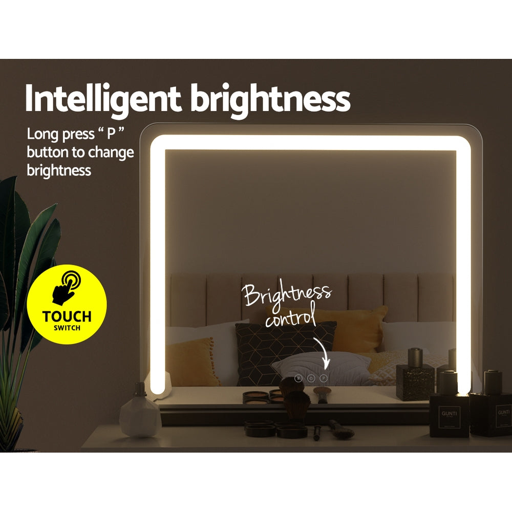 Makeup Mirror 60x50cm Hollywood Vanity with LED Light Tabletop - Black