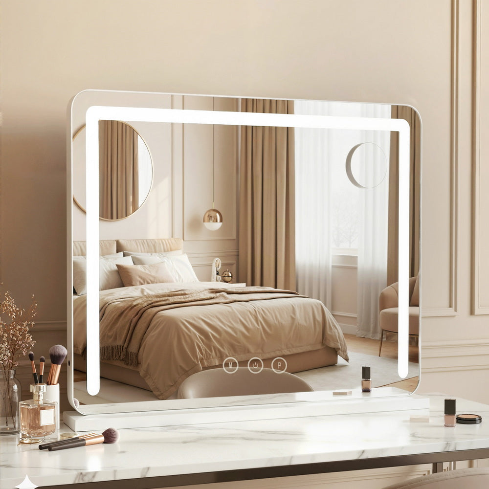 Makeup Mirror 60x50cm Hollywood Vanity with LED Light Tabletop - White